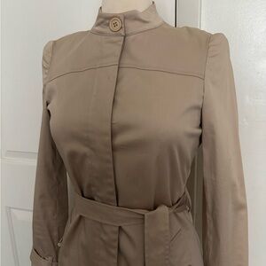 Arden B Chic Beige Button Front Trench Coat with Belt and Side Pockets